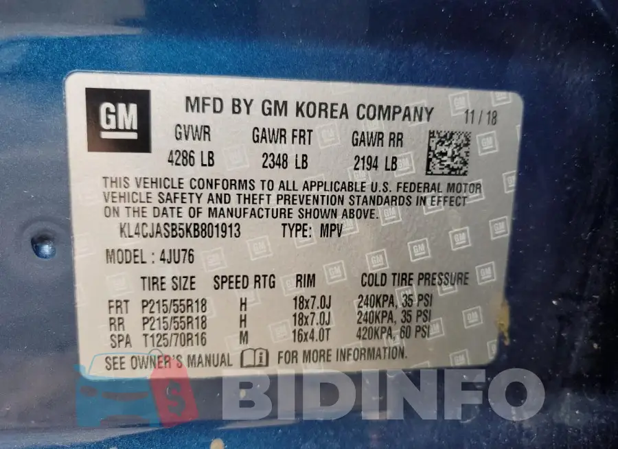 KL4CJASB5KB801913 Photo# 13