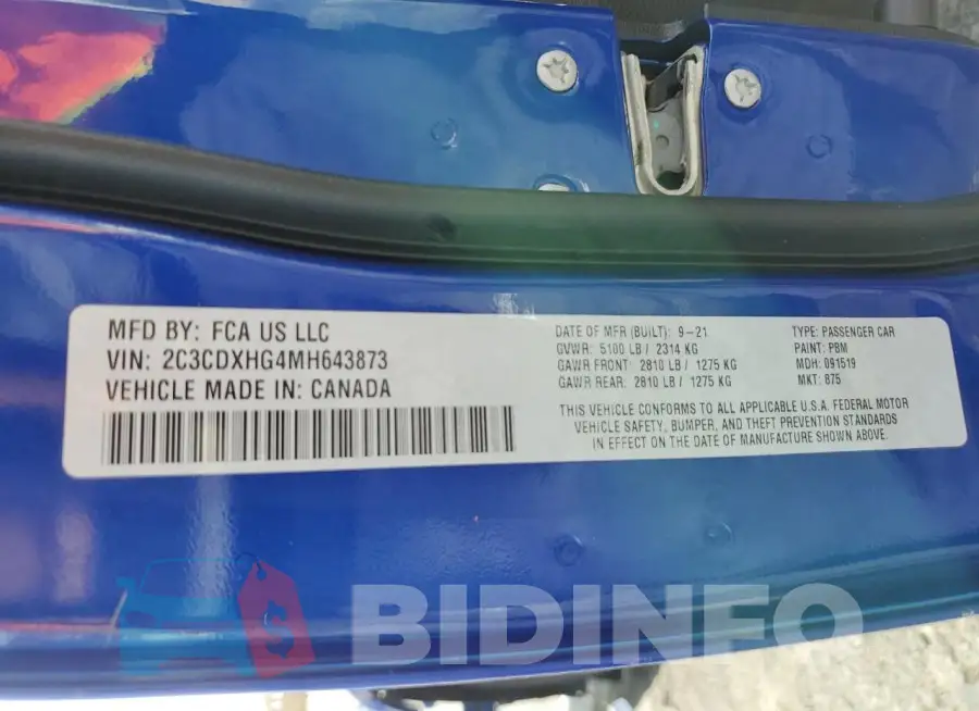 2C3CDXHG4MH643873 Photo# 13