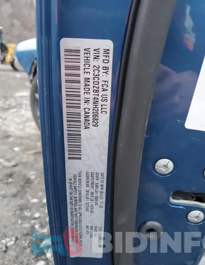 2C3CDZBT4NH206829 Photo# 12