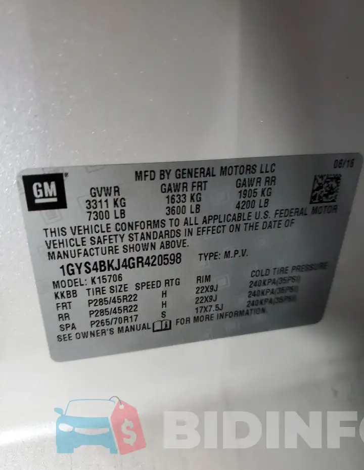 1GYS4BKJ4GR420598 Photo# 13