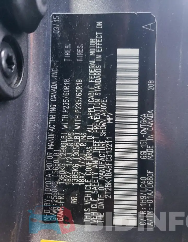 2T2BK1BA8FC313211 Photo# 13