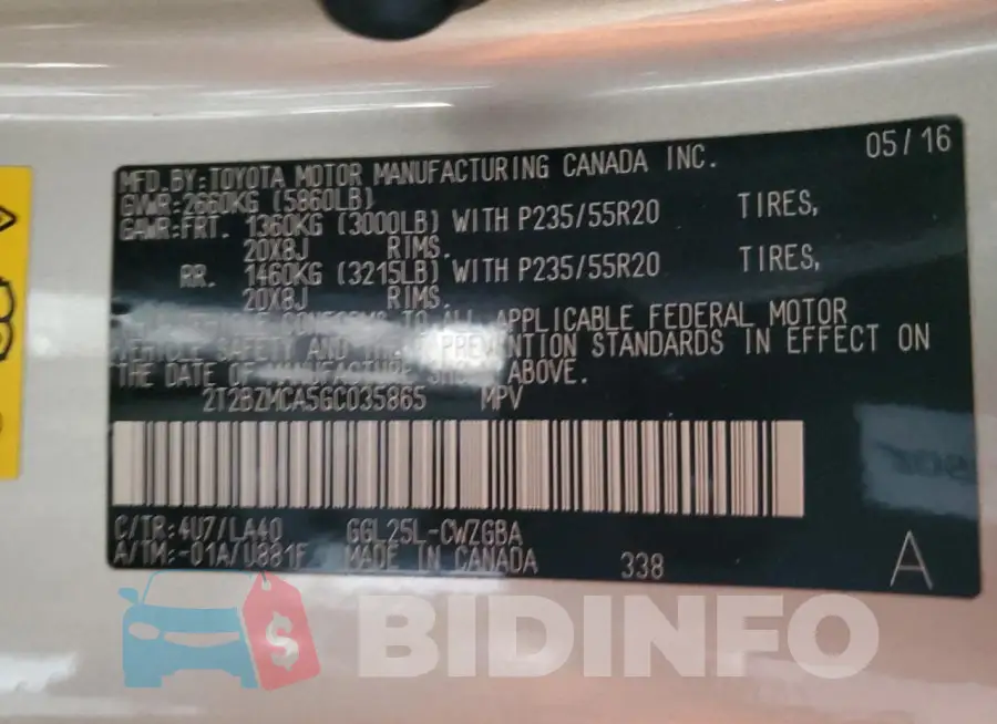 2T2BZMCA5GC035865 Photo# 12
