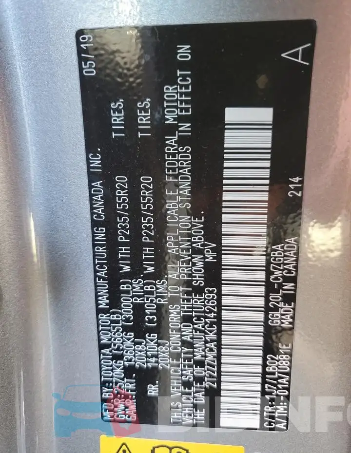 2T2ZZMCA1KC142693 Photo# 12