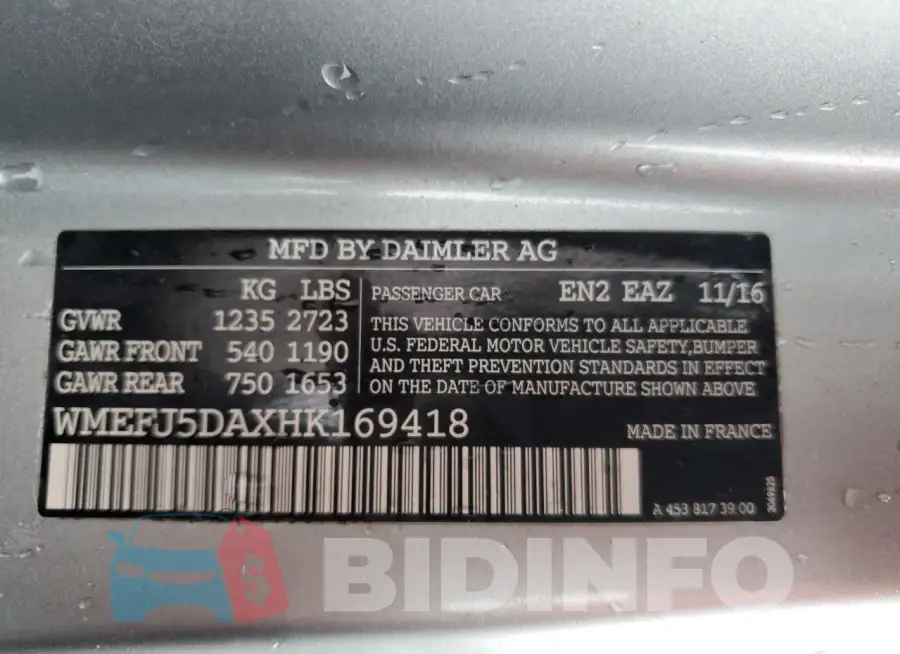 WMEFJ5DAXHK169418 Photo# 12