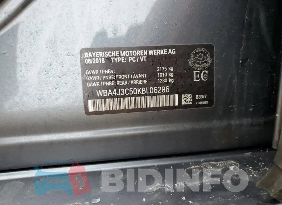 WBA4J3C50KBL06286 Photo# 12