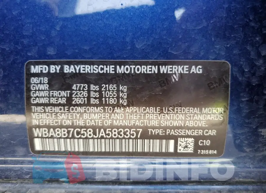 WBA8B7C58JA583357 Photo# 13