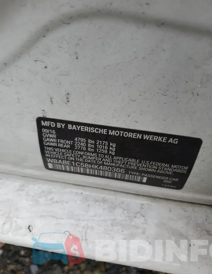 WBA8E1C58HK480366 Photo# 12
