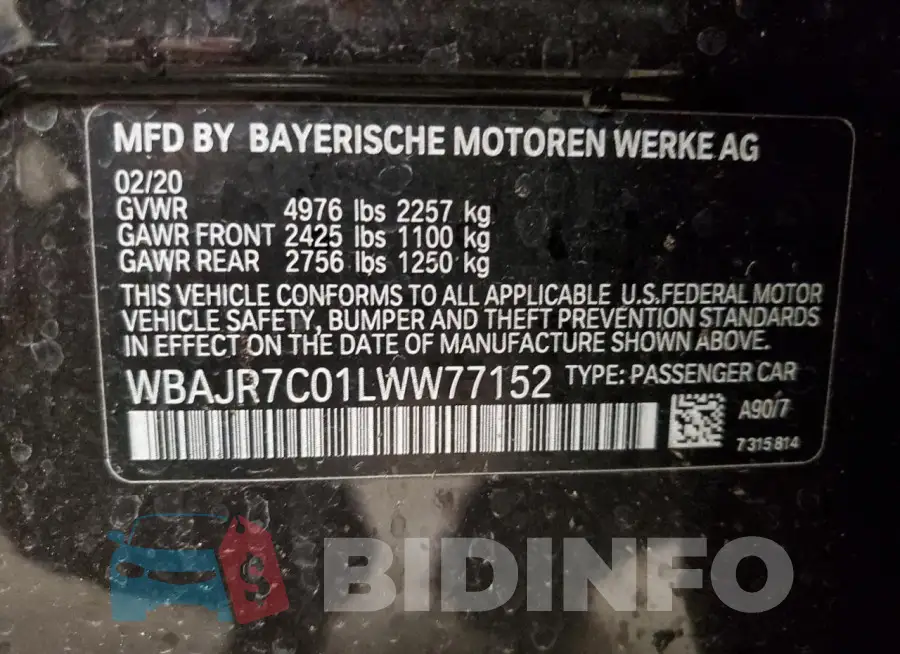 WBAJR7C01LWW77152 Photo# 12