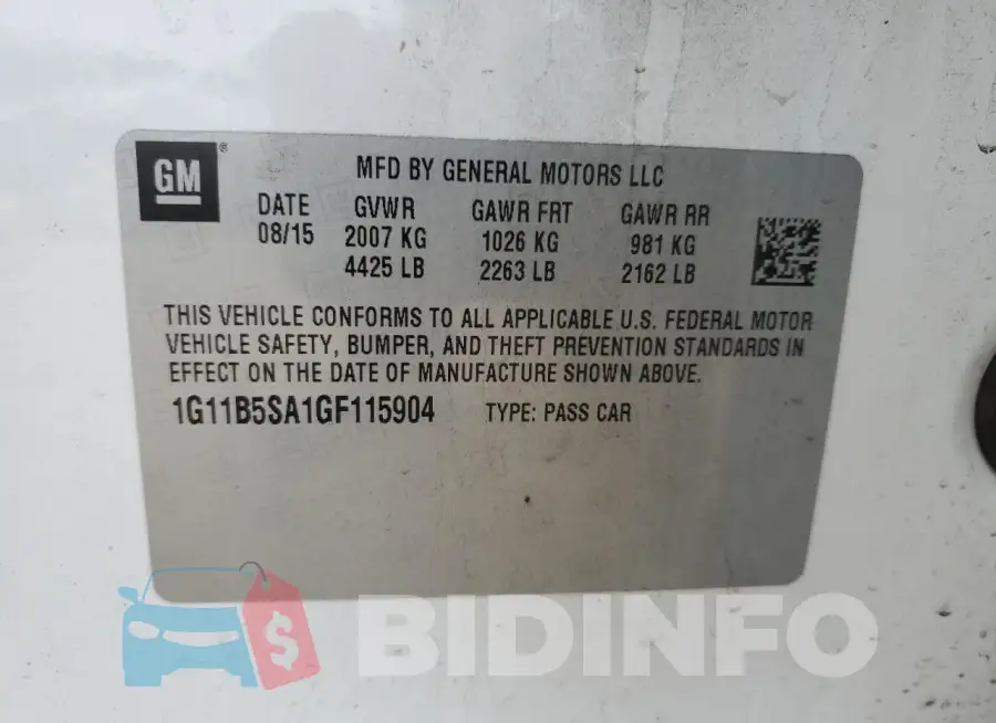 1G11B5SA1GF115904 Photo# 12