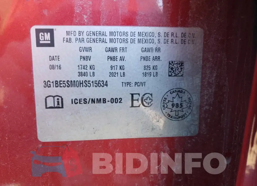 3G1BE5SM0HS515634 Photo# 12
