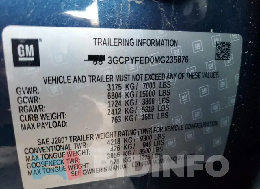 3GCPYFED0MG235876 Photo# 12