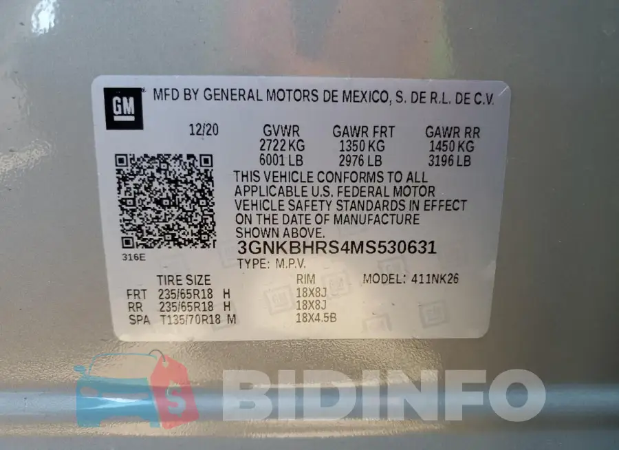 3GNKBHRS4MS530631 Photo# 12