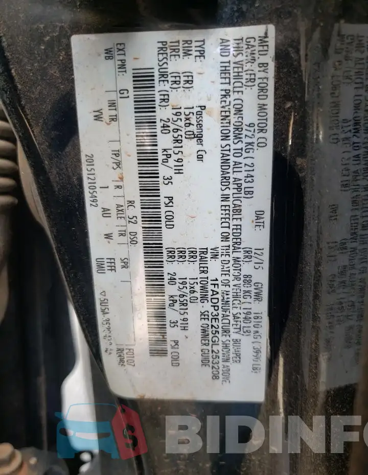 1FADP3E25GL253208 Photo# 12