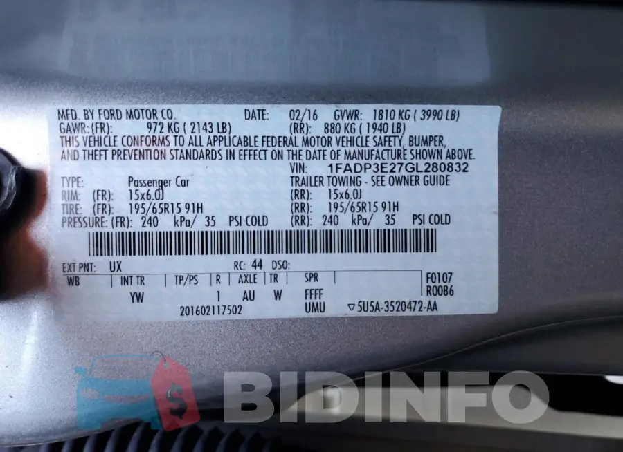 1FADP3E27GL280832 Photo# 12