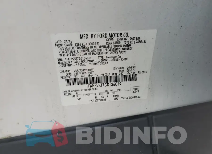 1FAHP2KT7GG136019 Photo# 12