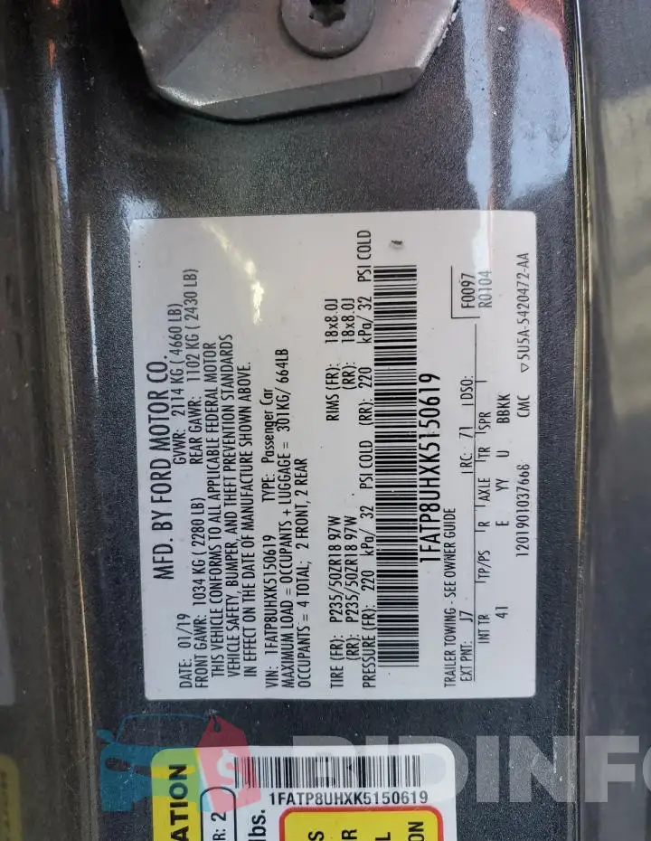 1FATP8UHXK5150619 Photo# 13