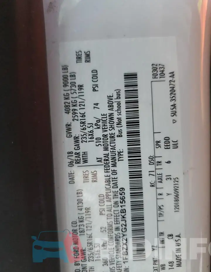 1FBZX2YG2JKB15659 Photo# 13