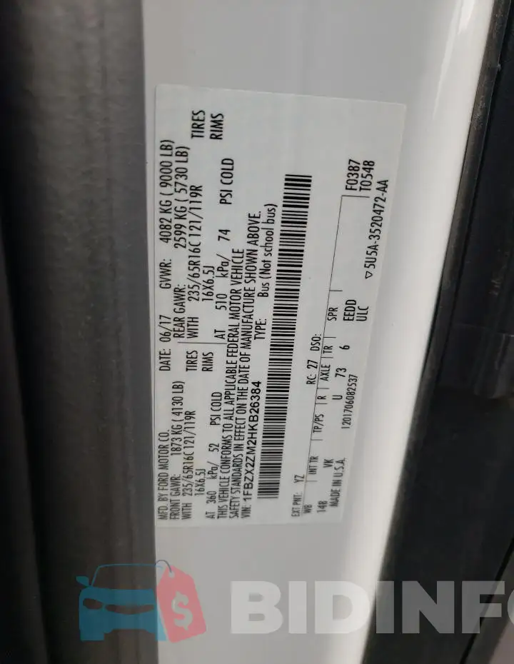 1FBZX2ZM2HKB26384 Photo# 13