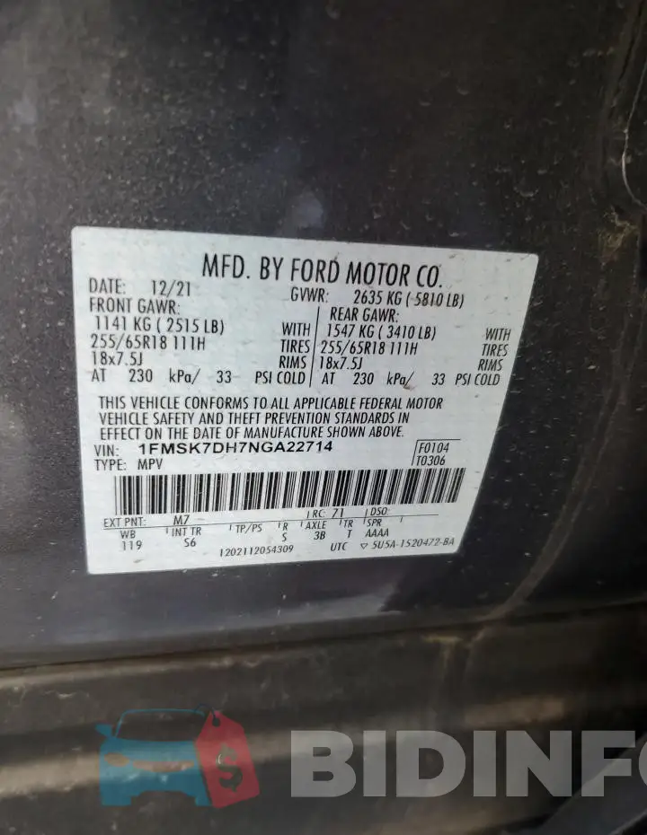1FMSK7DH7NGA22714 Photo# 12