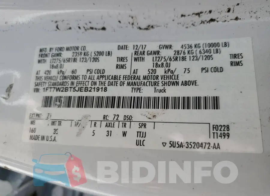 1FT7W2BT5JEB21918 Photo# 12