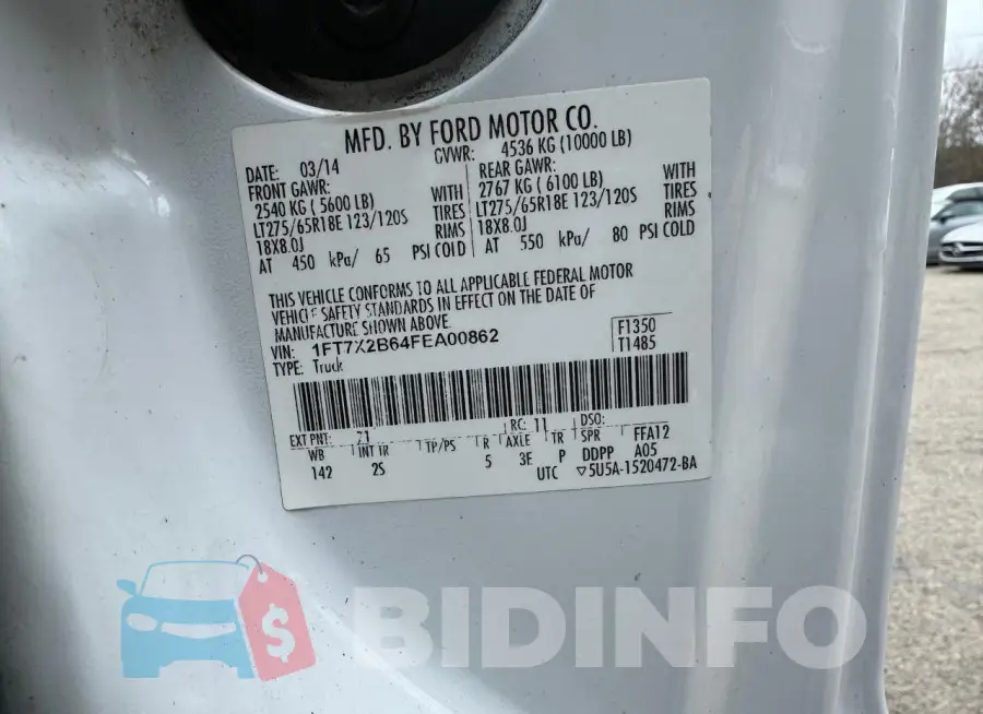 1FT7X2B64FEA00862 Photo# 9
