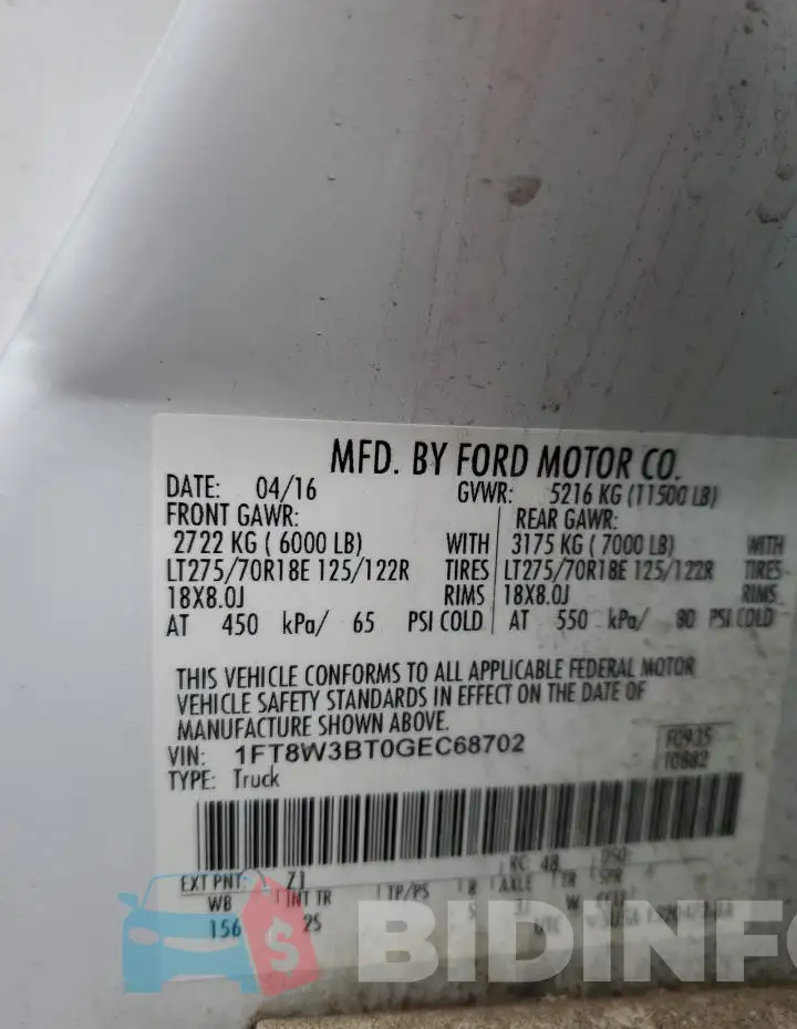1FT8W3BT0GEC68702 Photo# 12