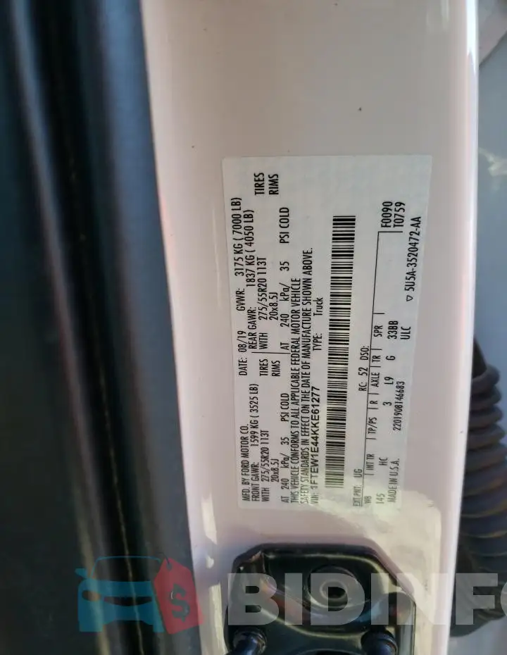1FTEW1E44KKE61277 Photo# 13