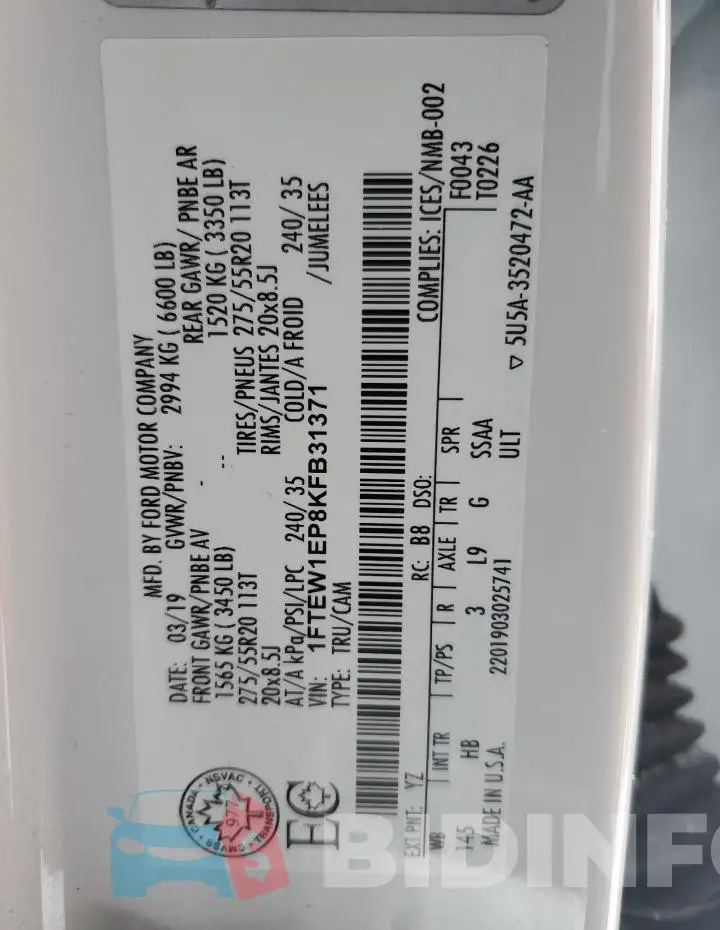 1FTEW1EP8KFB31371 Photo# 13