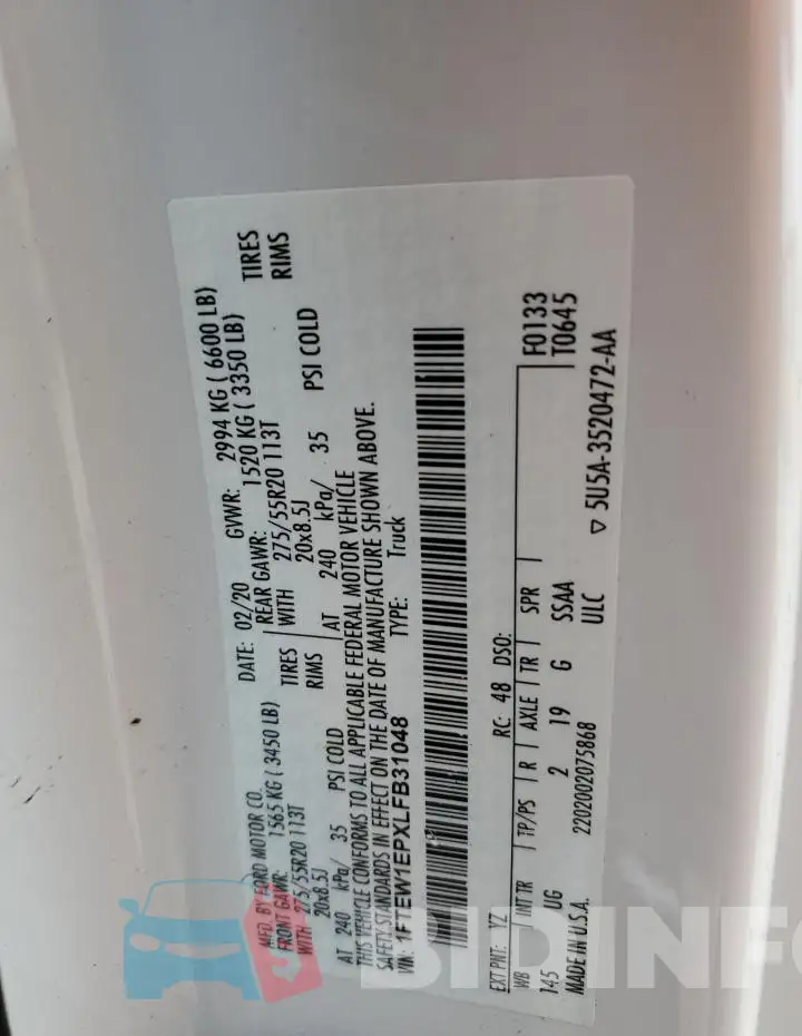 1FTEW1EPXLFB31048 Photo# 12