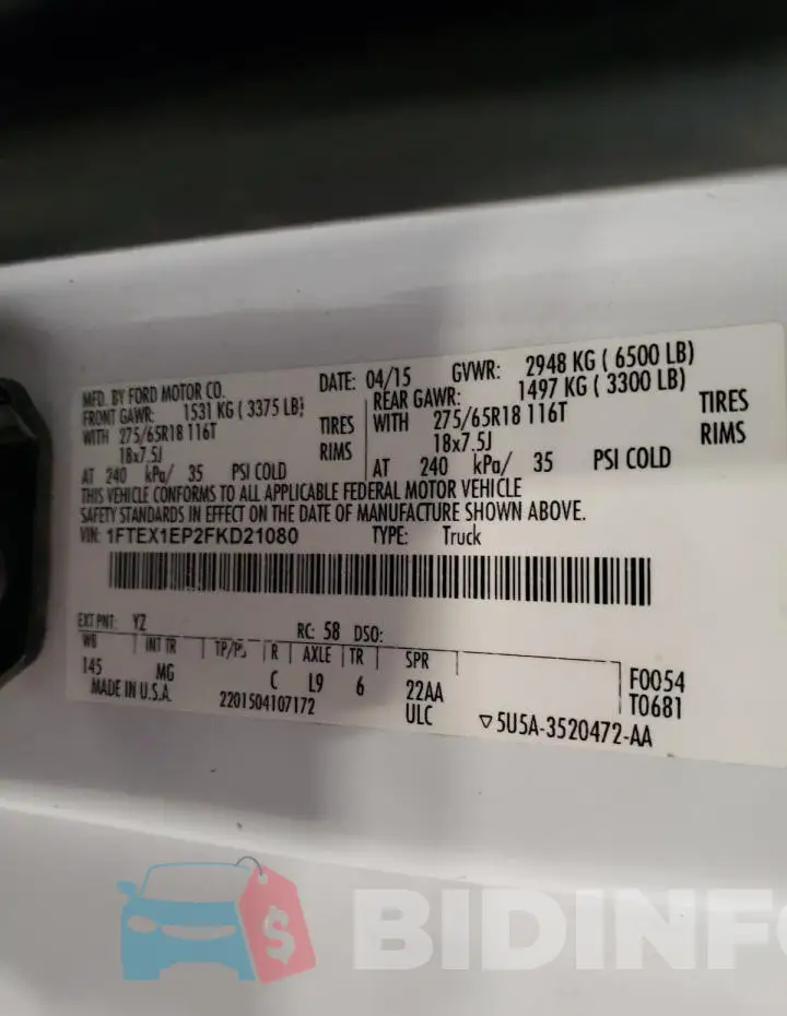1FTEX1EP2FKD21080 Photo# 12