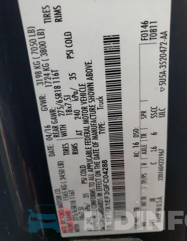 1FTFX1EF3GFC04288 Photo# 12