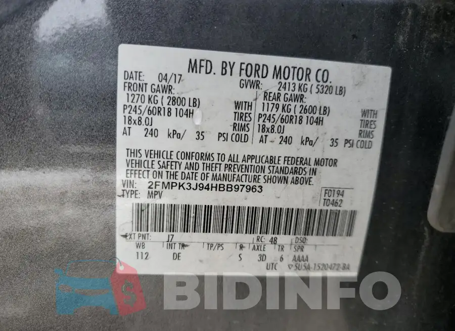 2FMPK3J94HBB97963 Photo# 12