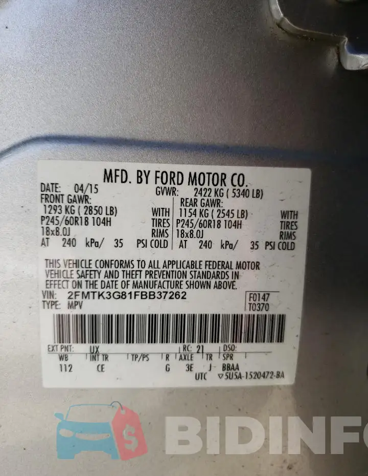 2FMTK3G81FBB37262 Photo# 13