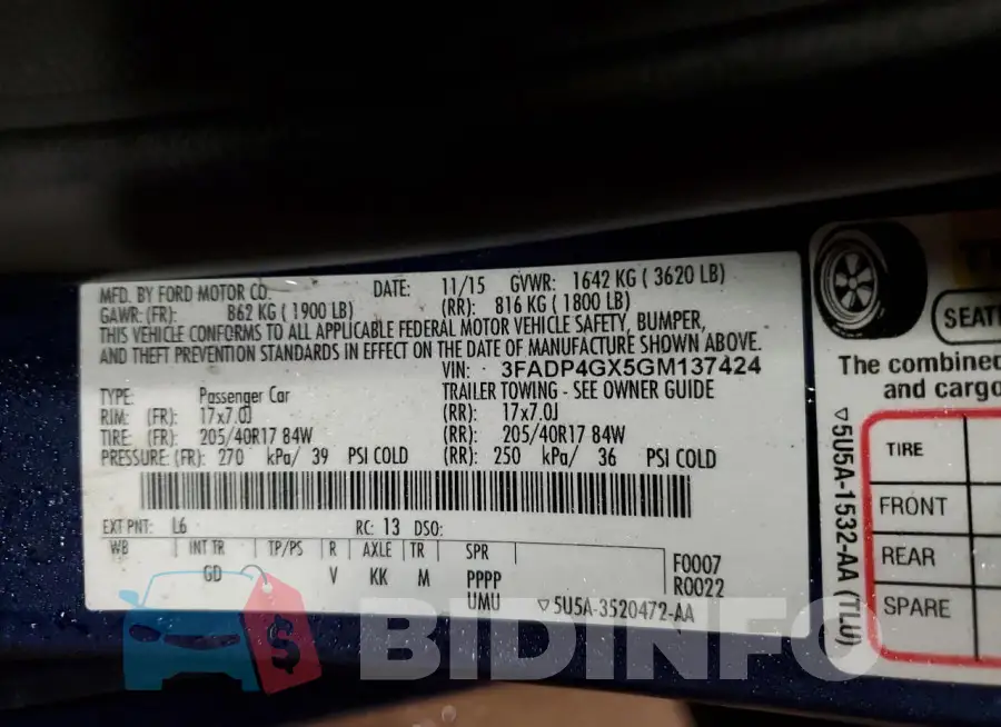 3FADP4GX5GM137424 Photo# 12