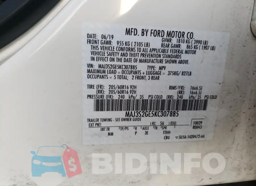 MAJ3S2GE5KC307885 Photo# 12