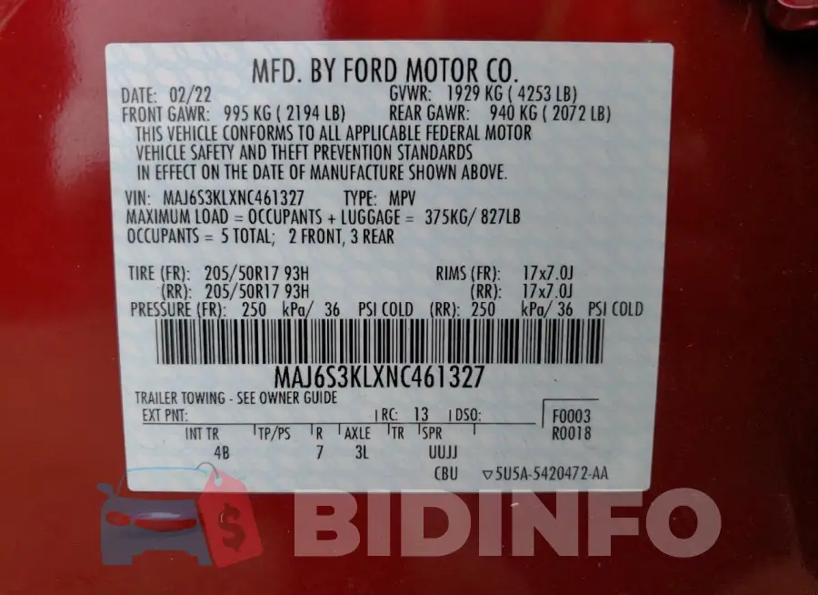 MAJ6S3KLXNC461327 Photo# 13