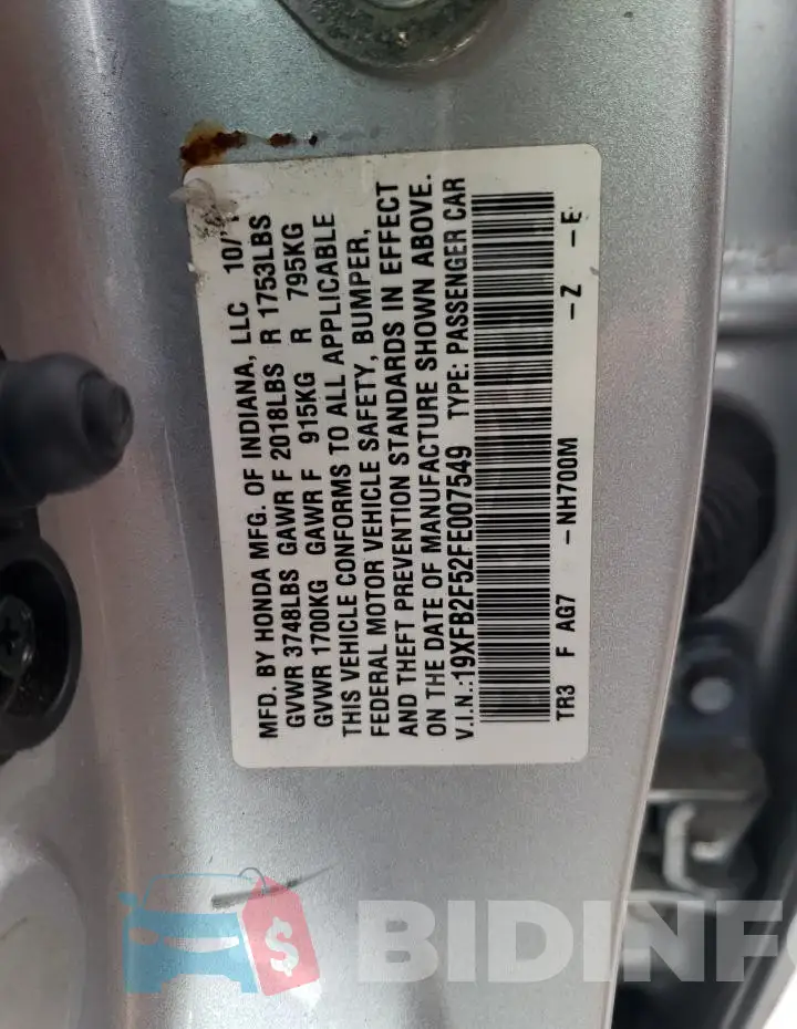 19XFB2F52FE007549 Photo# 13