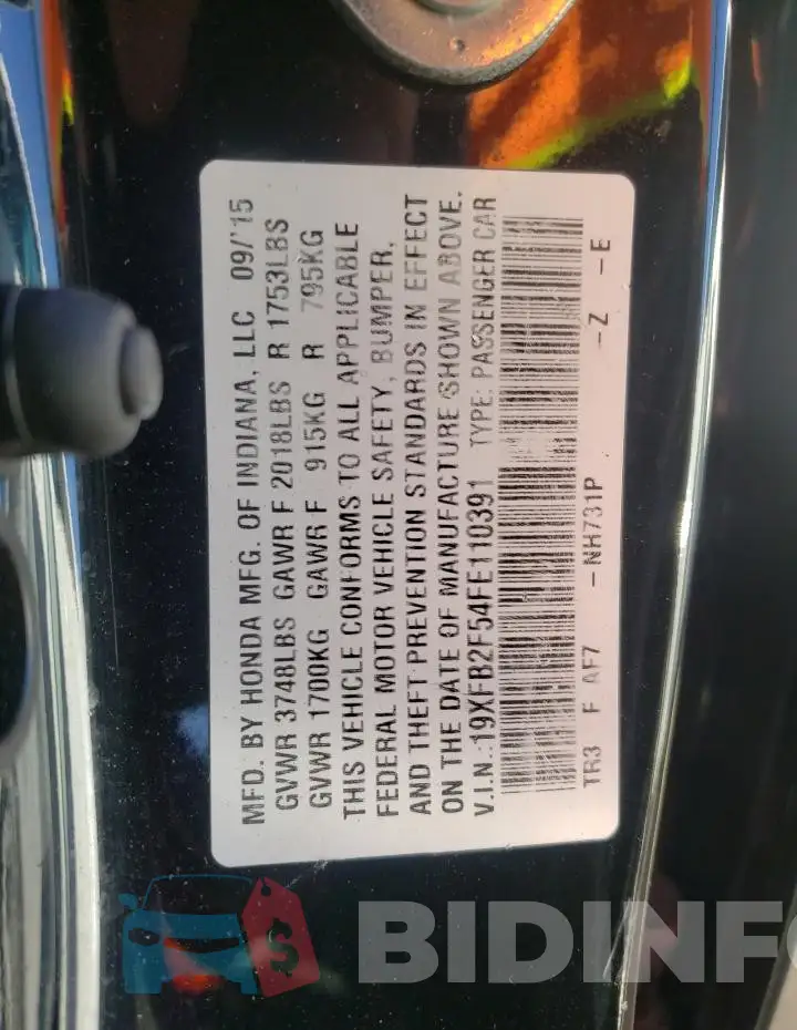 19XFB2F54FE110391 Photo# 12