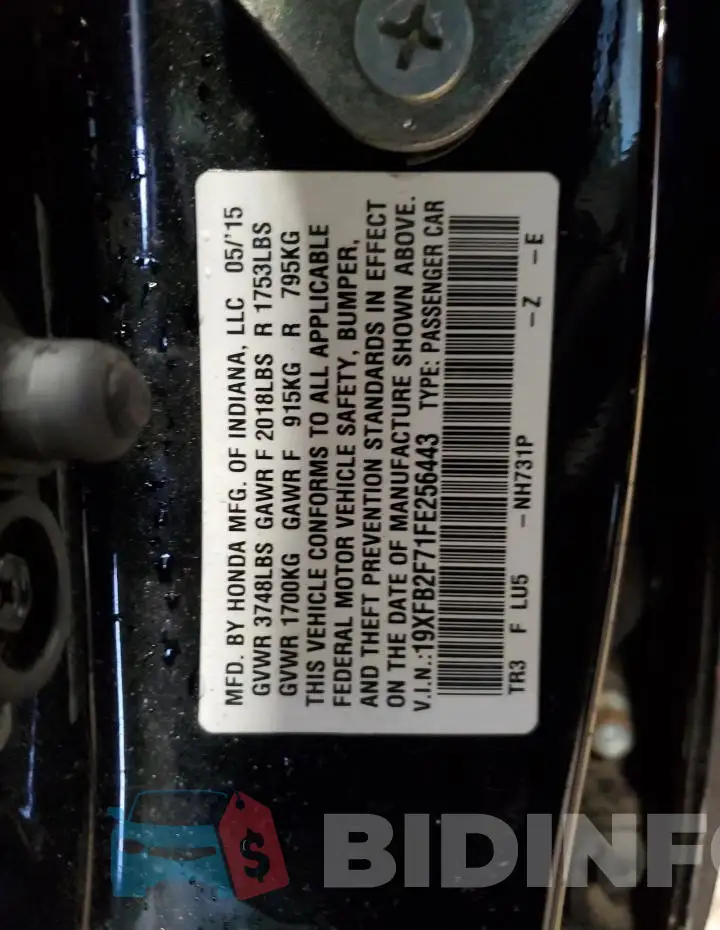 19XFB2F71FE256443 Photo# 13