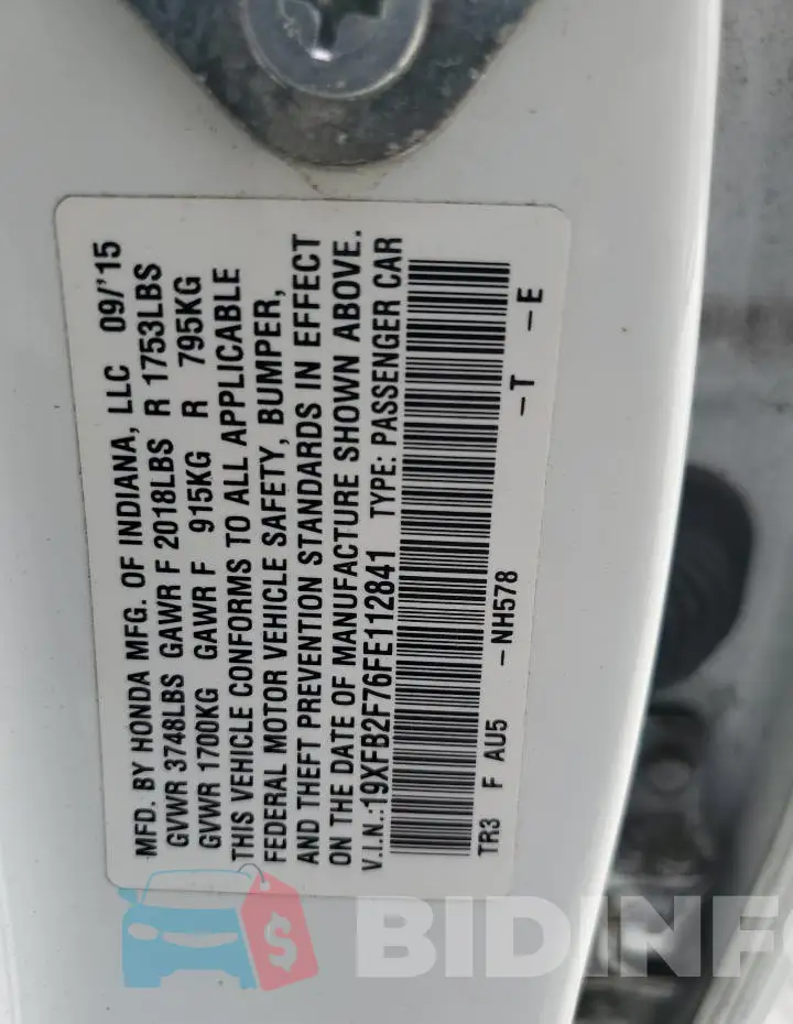 19XFB2F76FE112841 Photo# 12
