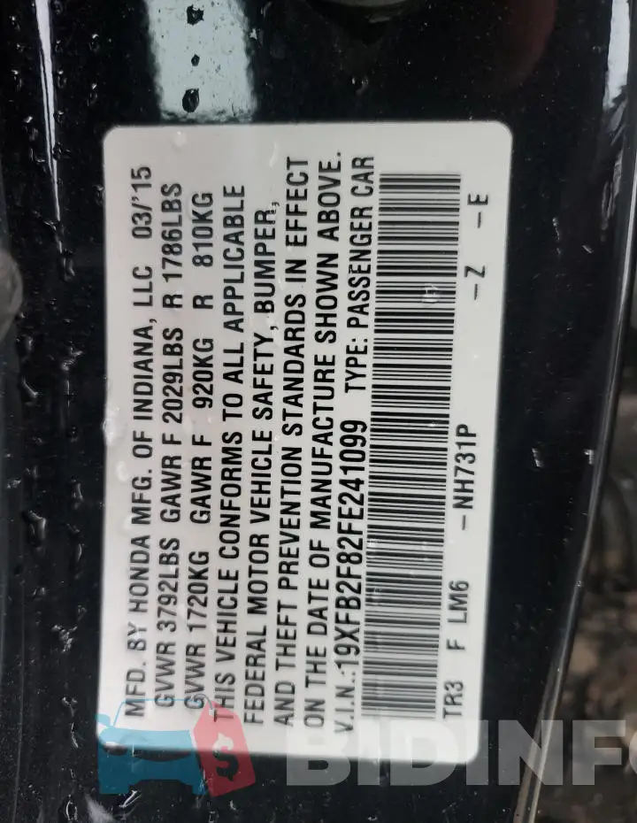 19XFB2F82FE241099 Photo# 12