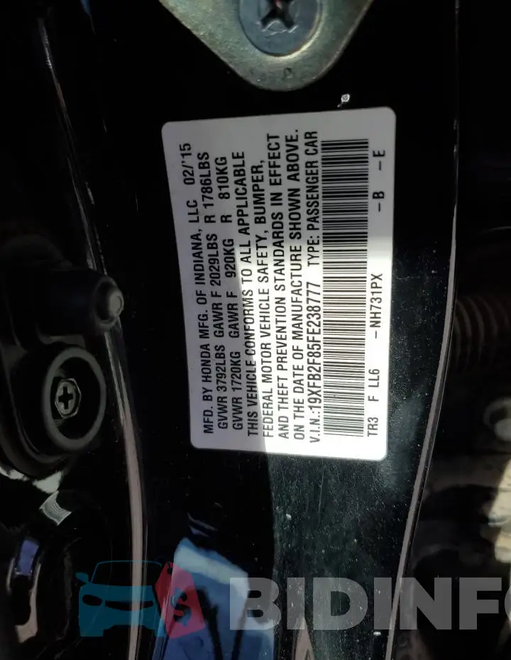 19XFB2F85FE238777 Photo# 12