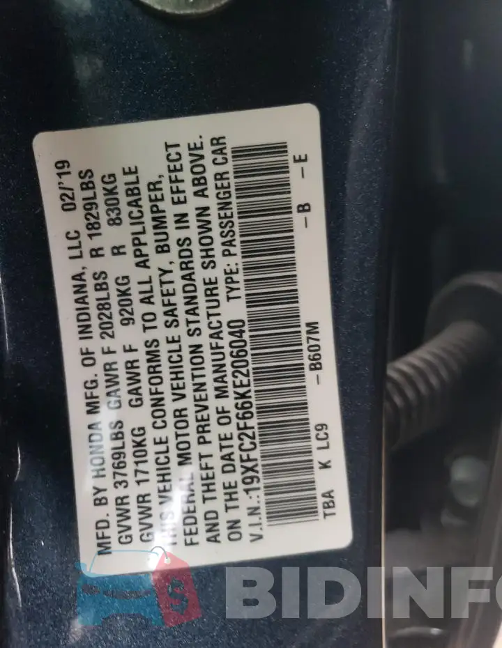 19XFC2F66KE206040 Photo# 12