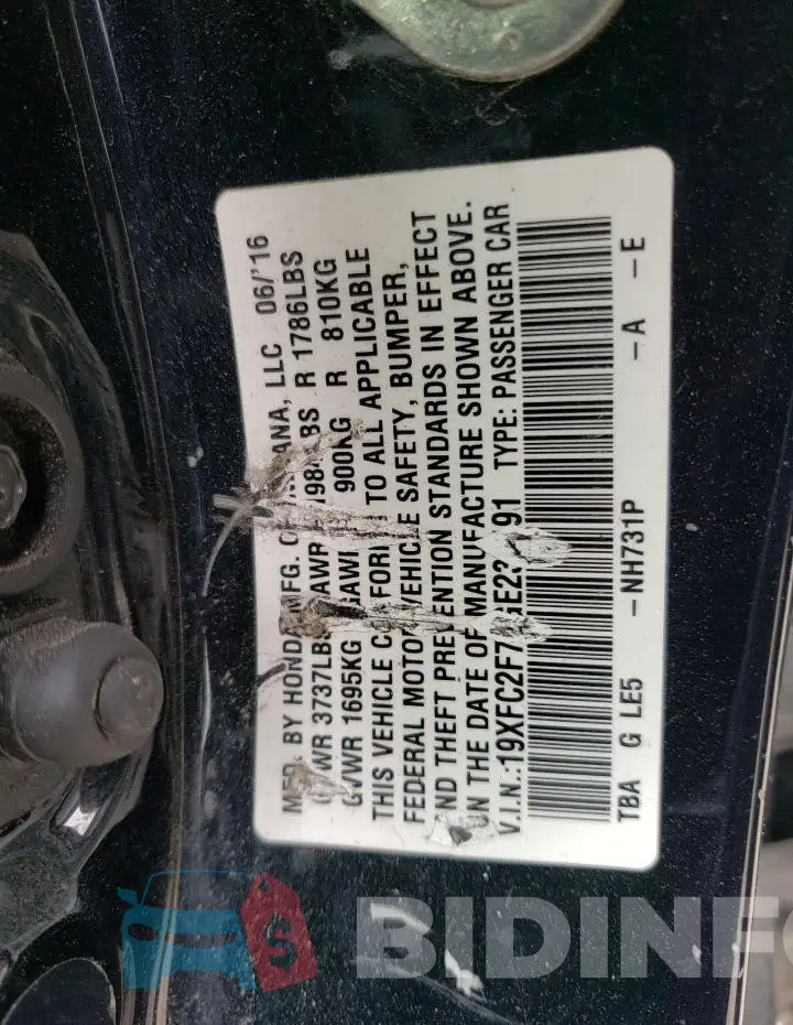 19XFC2F74GE230191 Photo# 12