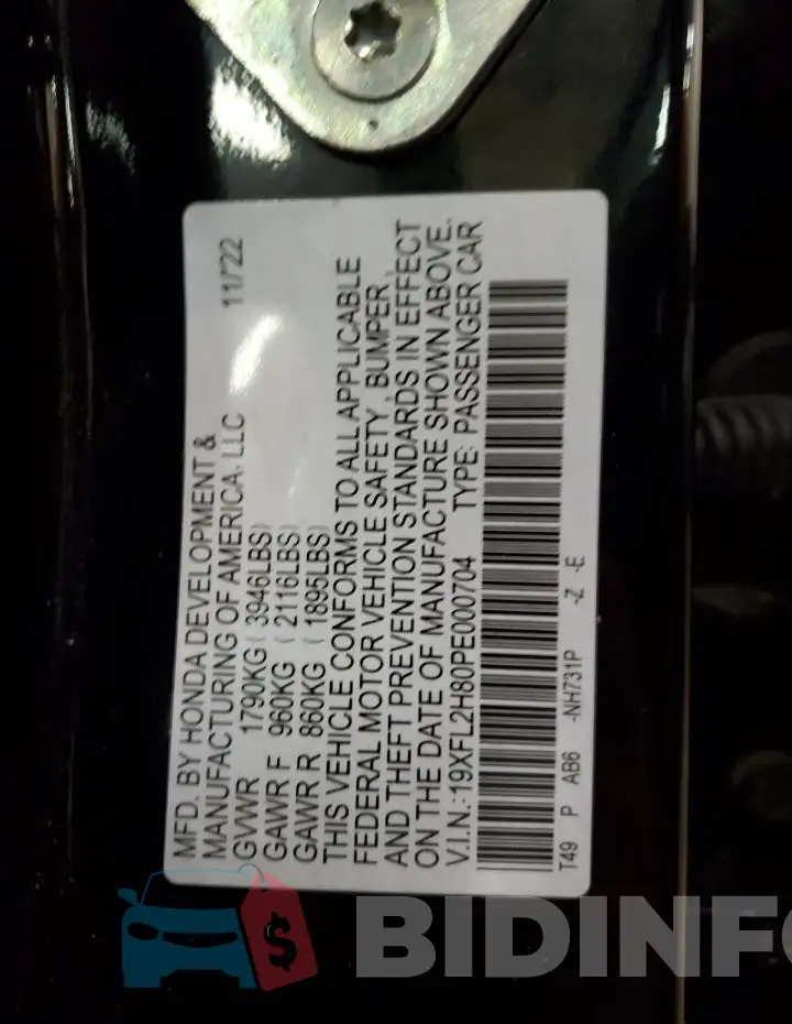 19XFL2H80PE000704 Photo# 12