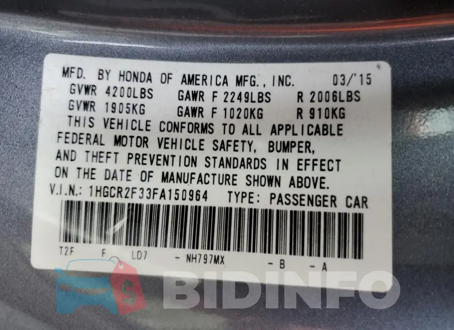 1HGCR2F33FA150964 Photo# 12