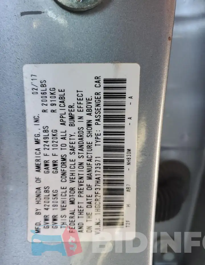 1HGCR2F37HA173571 Photo# 12