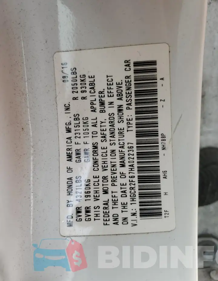 1HGCR2F67HA022367 Photo# 12