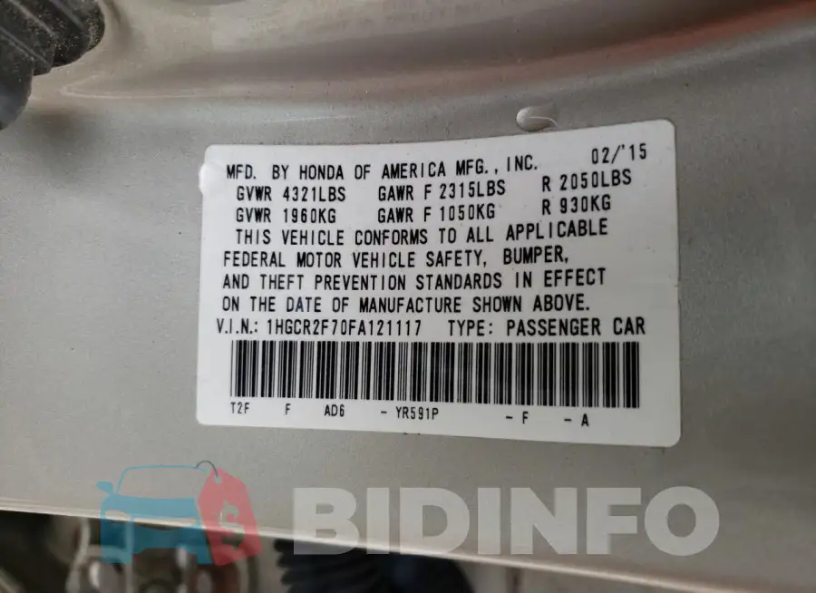 1HGCR2F70FA121117 Photo# 13