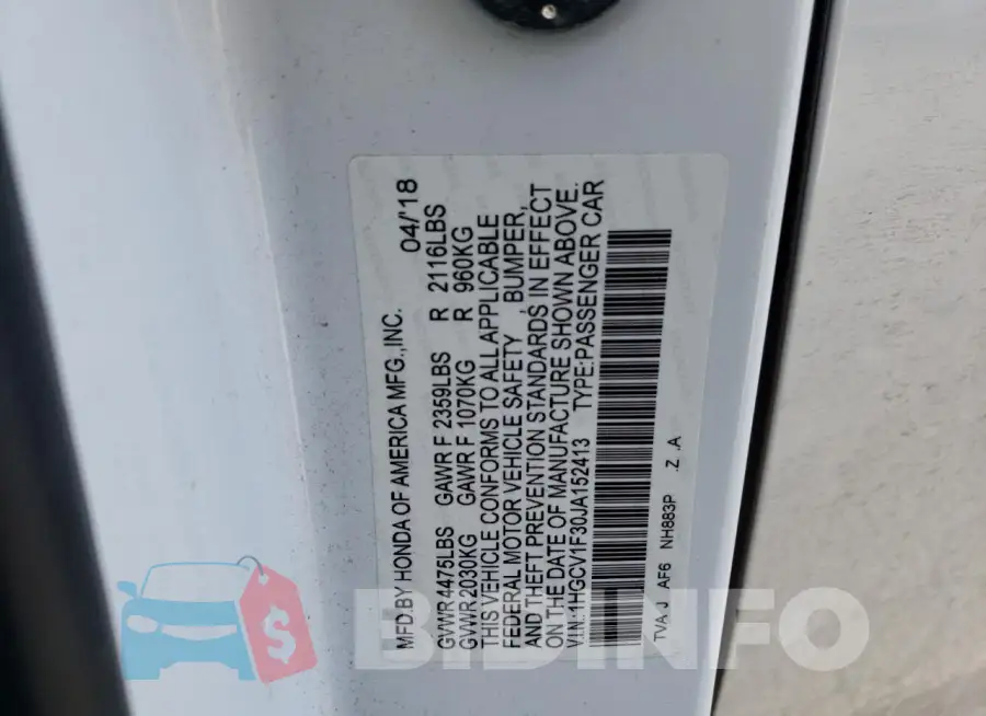 1HGCV1F30JA152413 Photo# 12